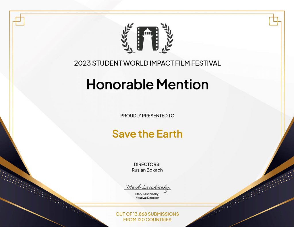 Student World Impact Film Festival (SWIFF), Verba Shadow Theatre, Honourable mention, Save the Earth